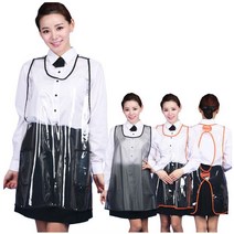 AV02 방수앞치마 미용실앞치마 방수 주방 어린이집, 투명검정줄-주머니있음