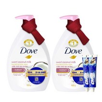 도브 바디워시 코코넛 1L x 2개+치약2개, 도브 바디워시 코코넛 1L x 2개+