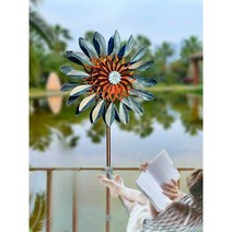 대형바람개비 야외 풍차 철제 회전 장식, 양면 풍차(금색 가지와 옥잎) 높이2.13m