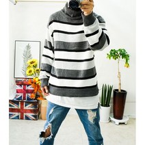 [당일발송] 스트라이프 기본핏 폴라티 터틀넥 단가라 긴팔니트 3컬러