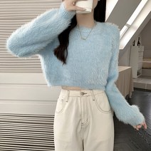 케익 모조 털 숏 크롭 스웨터 긴팔 니트 S439