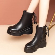 TZQW 흠광지성 웨지 앵클부츠 여춘추 겨울 가죽 통굽 기모힐5-8CM