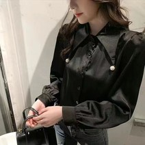 urkoteer 쉬폰 블라우스 솔리드 루즈핏 빈티지 코디 탑 YL-94