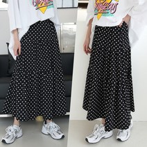 하늘바라기 여성용 도트 프릴 링클프리 롱 스커트