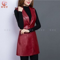 셀럽당 여자 조끼 봄가을 가죽 조끼 없음소매 재킷 하프 기장