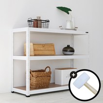 슈랙엣홈 무볼트 조립식앵글선반 3단 블랙 화이트 수납정리선반 [ 조립용 고무망치 증정 ], 선반 3단900 화이트/800x600 (WxD)