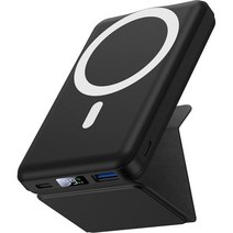 Yiisonger 이이송거 마그네틱 무선 휴대용 충전기 접이식 10000m아 USB-C 케이블 LED 디스플레이가 장착된 배터리 팩 파워 뱅크 22.아이폰용 5W PD 급속충전 1, Black