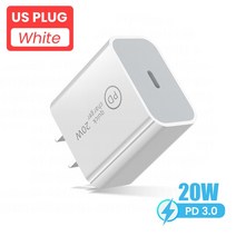 태양광 배터리 PD 20W USB 타입 C 충전기 13 12 11 Pro QC3.0 빠른 충전 USB-C 여행 벽 전원 어댑터 미국/EU, [02] With Box, [01] Us Plug White