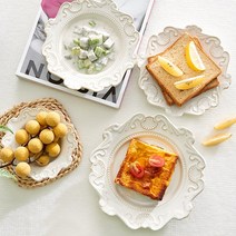 루비코코 북유럽 바로크 레이스 앤틱 플레이트 예쁜 샐러드 파스타 브런치 접시 2개입 1세트, 화이트, 6인치 2P