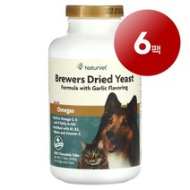 리암마켓 NaturVet 네이처벳 강아지 고양이용 장 소화 건강 관리 보충제 건조 효모 플러스 오메가 츄어블 1000정 500g 1팩, 6팩