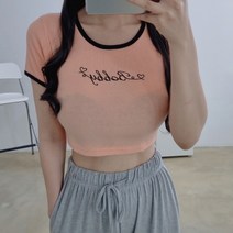 바비 배색 골지 라운드 크롭 반팔티 4색