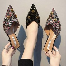녕동 F0906B 비즈 스터드 장식 블로퍼 뮬 슬리퍼 구두 6cm