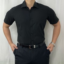 메노모소 남성용 슬림핏 반팔 와이셔츠 블랙 3064