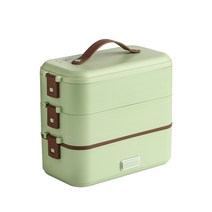 SURBORT 가열도시락통 휴대용도시락 전기도시락, 그린삼단_green, 220v, 1개