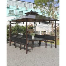 야외 정자 파고라 원두막 조립식 정원, 3.5x3.5m-4단 파빌리온 + 거즈 커튼
