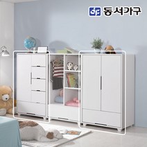 동서가구 네오 프랑 아이방 원룸 낮은 서랍 양문형 미니 옷장세트 NEO713, 화이트편백
