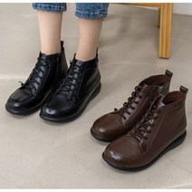 여성 천연 소가죽 세련 발편한 따뜻한 기모 지퍼 워커 앵클 앵글 부츠 숏부츠 가을 겨울 신발