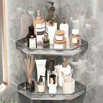 Threeofus 크리스탈 코너선반 무타공 + 실란트픽스, 2개, 크리스탈 블랙