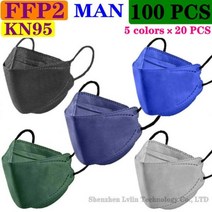 80 색상 FFP2 마스크 CE KN95 블랙 마스카라 승인 위생 보호 물고기 얼굴 FPP2 필터 호흡기, 94 man 100피스