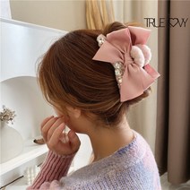 트루러비 컬트 스퀘어 올림머리 반묶음 라이트 패션 복고풍 스니피 페이크퍼 큐빅 리본 헤어 머리 집게핀