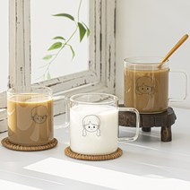 윤생활 커플 머그컵 빵순이와 돌이 내열유리컵 집들이선물, 양갈래소녀 360ml