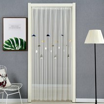 방충망 커튼 커튼 봉 리본 포함 여름 가을 현관 장식 방 문 창문 설치 해충 방지, 샴페인/2배주름