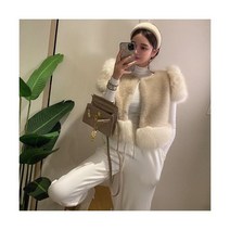 여성 겨울 에코퍼 페이크퍼 베스트 반팔 숏 화이트 블랙