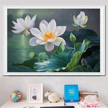 아트미니 보석십자수 연꽃 꽃잎 불교 이슬 연못 잠자리 전체수 대형 DIY키트, 60x45cm