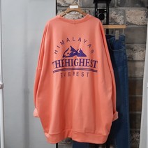 상상그이상 여성용 국내제작 기모 에베레스트 맨투맨 빅사이즈 롱티셔츠 파스텔 5컬러 레깅스 코디추천 뒷면 프린팅 포인트 가성비 좋은 가볍고 부드러운 따뜻한 겨울맨투맨