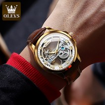 OLEVS 남성 명품 오토매틱 가죽 손목시계 투명 페이스 30M방수 야광 - 6661