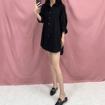 오월 여성용 빅사이즈 남친셔츠핏 빈센트 오버핏 보이핏 박시 카라 원피스 남방 블라우스 긴팔 롱 셔츠 (5color)