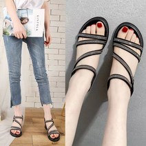 TANC 여자 여름 글레디에이터 로마 큐빅 샌들 통굽 슬리퍼