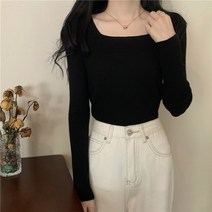 여성 스퀘어넥 기본 무지 슬림핏 데일리 긴팔 니트