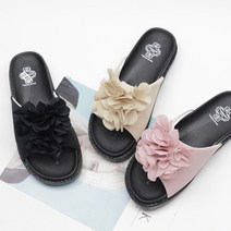 주호슈즈 유명 Y플라워 꽃슬리퍼 코사지 쿠션 슬리퍼 여성 여름휴가 키높이 신발