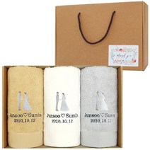 어메니티타올 결혼 웨딩 답례품 30수 170g 3장 수건세트, 화이트, 3개