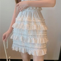 레이스 주름 슬링 귀 엣지 케이크 쉬폰 높은 허리 여성용 트렌디 스커트