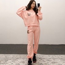 베어페이스 프린팅 긴팔 맨투맨 조거 밴딩 상하의 트레이닝 세트