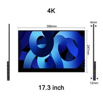 게이밍 모니터 17.3 인치 4k 터치 스크린 휴대용 모니터 3840x2160p 100 srgb 400nit hdr 게임 디스플레이 ips 화면 pc 노트북 스위치 게이밍모니터, 17.3인치4k, 미국 플러그