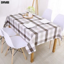 DFMEI 방수 패브릭 테이블 패브릭 직사각형 체크 티 테이블 천 원형 테이블 사각 식탁 커버 천 타월, 블랙 그레이 빅 체크, 140x220cm