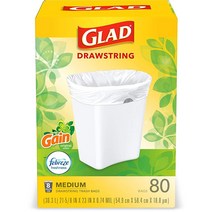 Glad 쓰레기 음식물 봉투 미디엄 주방용 드로스트링 쓰레기봉투 용량 30.2L 게인 오리지널 향 (포장은 다를 수 있음) 프레쉬 80개입, Gain Original Scent