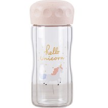 Ogfaour 핑크 유니콘 이중 내열유리 미니 글라스 물병 텀블러, C.달리는 말띠 260ml 브러쉬