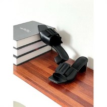코지 여자 고급 소가죽 사각버클 리본 슬리퍼 펌프스