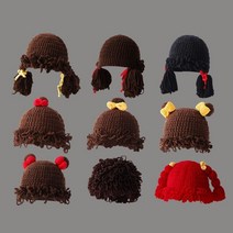 콩순이털실가발 아기모자 니트 신생아 따듯한 양갈래 삐삐머리 백일촬영 스냅 소품 스튜디오