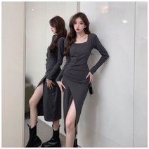 해외여행 플레어 러블리 플로럴 휴가 롱 꽃무늬 원피스 QWEEK빈티지 레트로 슬림 스퀘어 칼라 긴 소매 미디 드레스 용 랩 스플릿 패션 가을