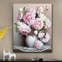 고급 럭셔리 부귀 목단화 모란꽃 DIY 유화 그림 그리기 색칠하기 DIY 꽃그림 액자 캔버스형, D