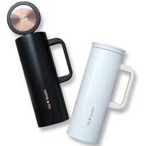 1+1 핫콤 진공 커피머그 손잡이 텀블러 450ml, 블랙+블랙