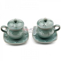 비색청자 찻잔 2인 세트 - 운학 외국인 홈스테이선물, 고급포장