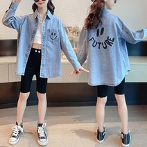 POMTOP 여아 데님 셔츠 봄가을 키즈 코트 키즈 데님 자켓 상의 학생 사계절 점퍼