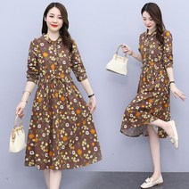 마원피스 부스지다 플라워 긴팔 일찍이 봄 가을 룩 여성 엄마 고급 린넨 3012317587