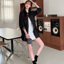 [국내제작/적극추천] 시티 오버핏 ( 흑청 / 중청 ) 데님 포켓 셔츠 미니 원피스 2color
